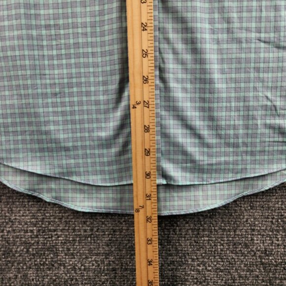 NWT Stafford Travel Button Up Shirt Green Blue Check 14.5 32/33 Regular Woven - Picture 5 of 16